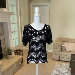 Millers black floral crochet top size M